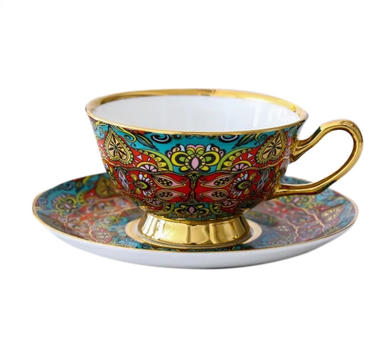 Kucho Red & Blue Mexican Bone China Cup & Saucer - 200ml