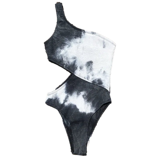 Kucho Black & White Tie Dye Cut Out Swimsuit