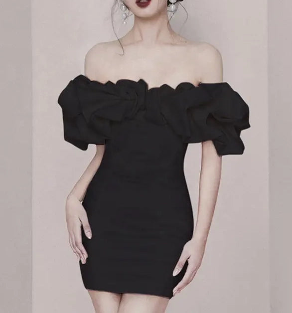 Kucho Black / White Ruffle Mini dress
