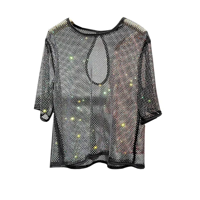 Kucho Black / Pink Mesh sparkle Party Top