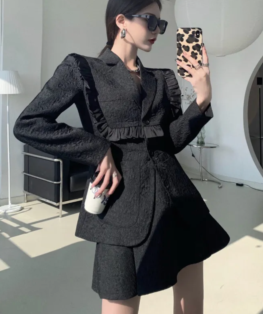 Kucho Black Frill Skirt Suit