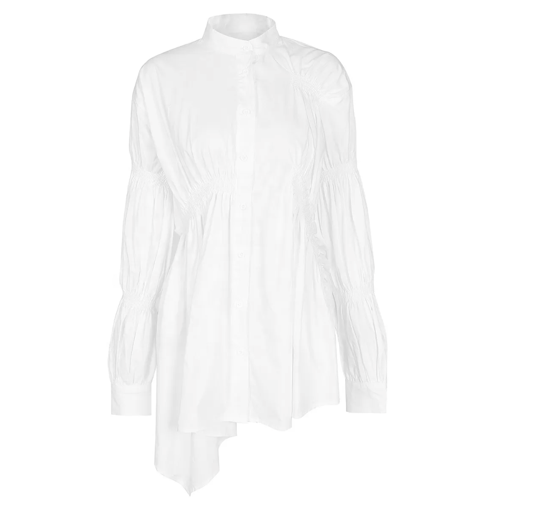 Kucho White / Black Gathered Shirt Dress