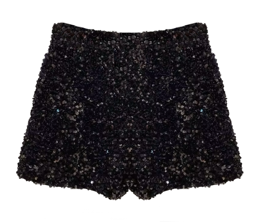 Black / Silver Sequins Hot pants