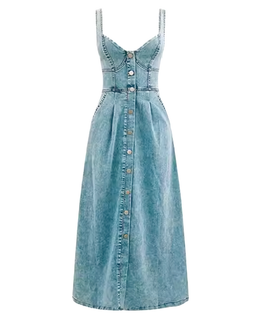 Acacia button Front Denim Midi Dress