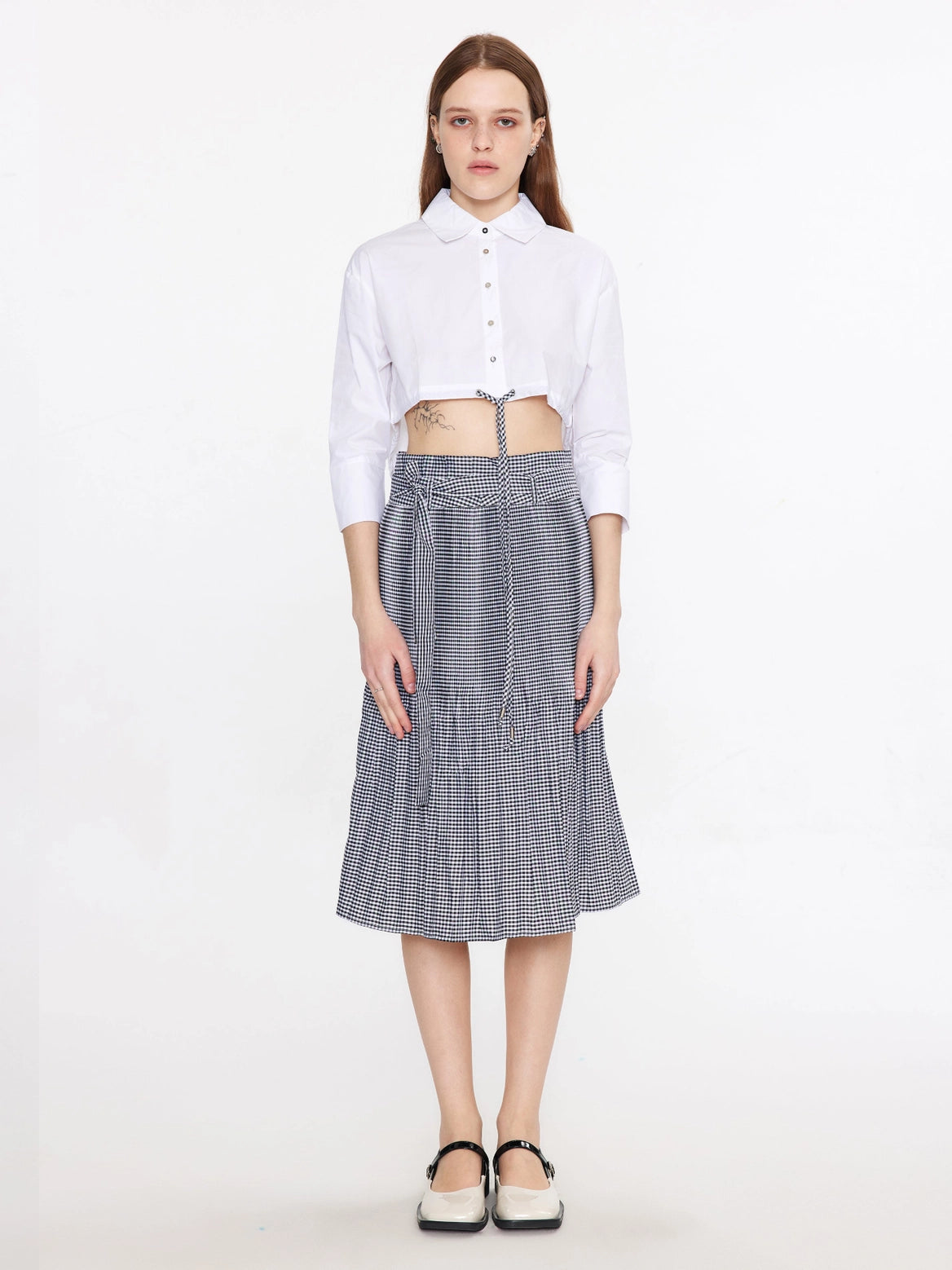 Black And White Plaid Pleated Midi Skirt