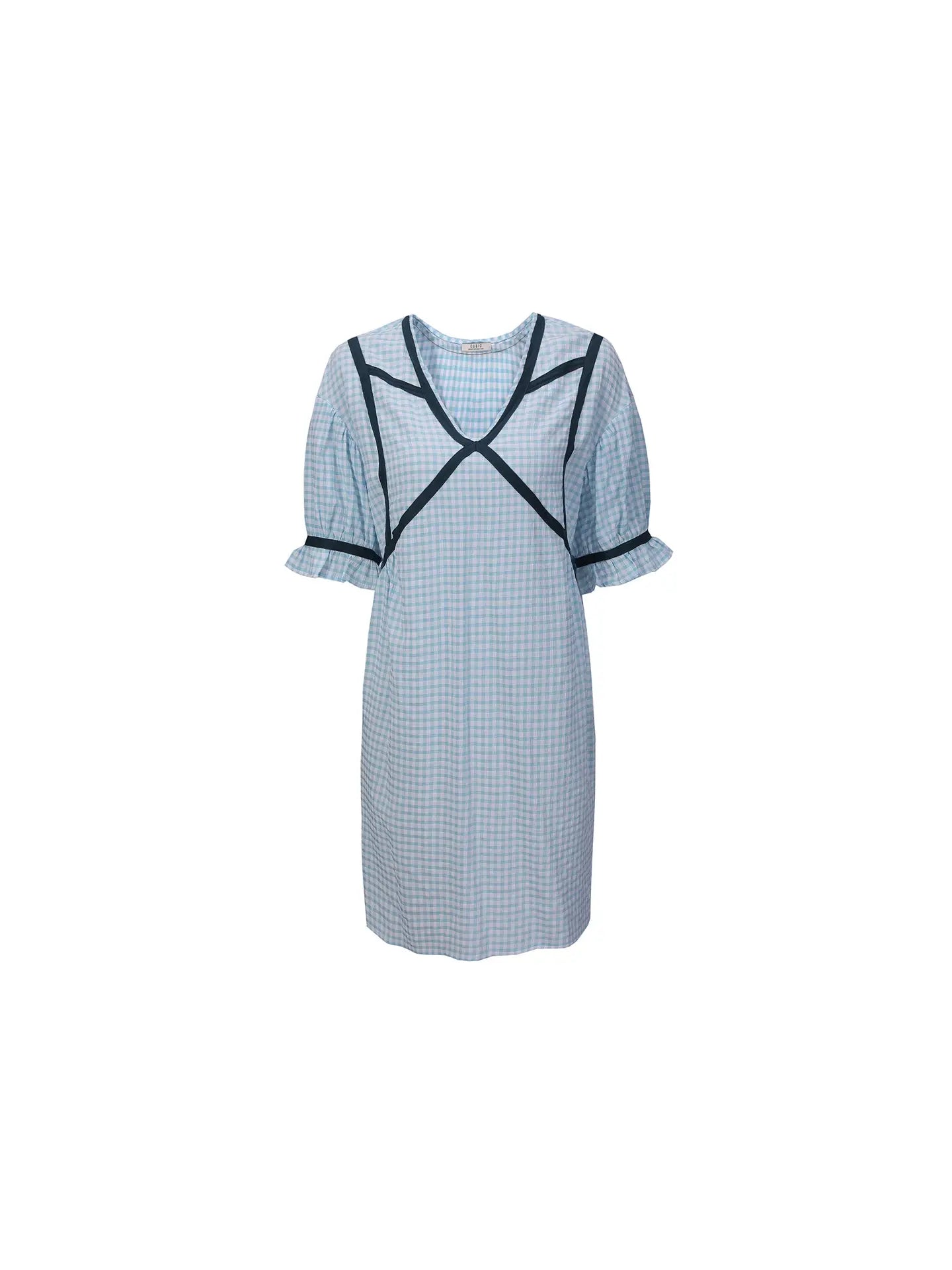 Alleana Blue Check Print Dress