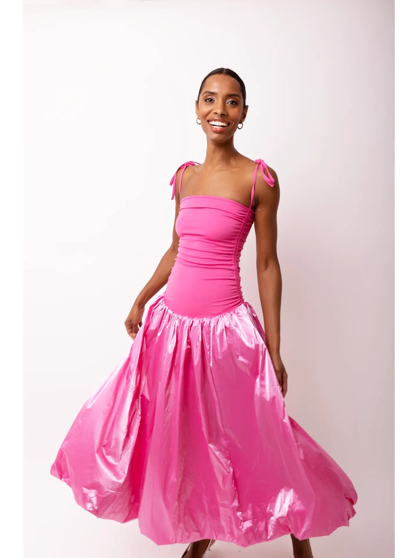 Ab Alexa Pink High Shine Puffball Dress