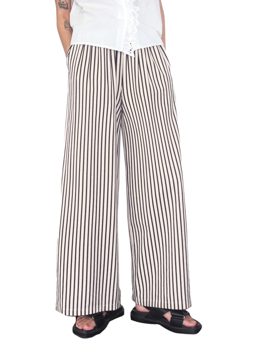 Black Cream "BLACKPOOL ROCK" Stripe Drawstring loose pants - Viscose and Cotton blend