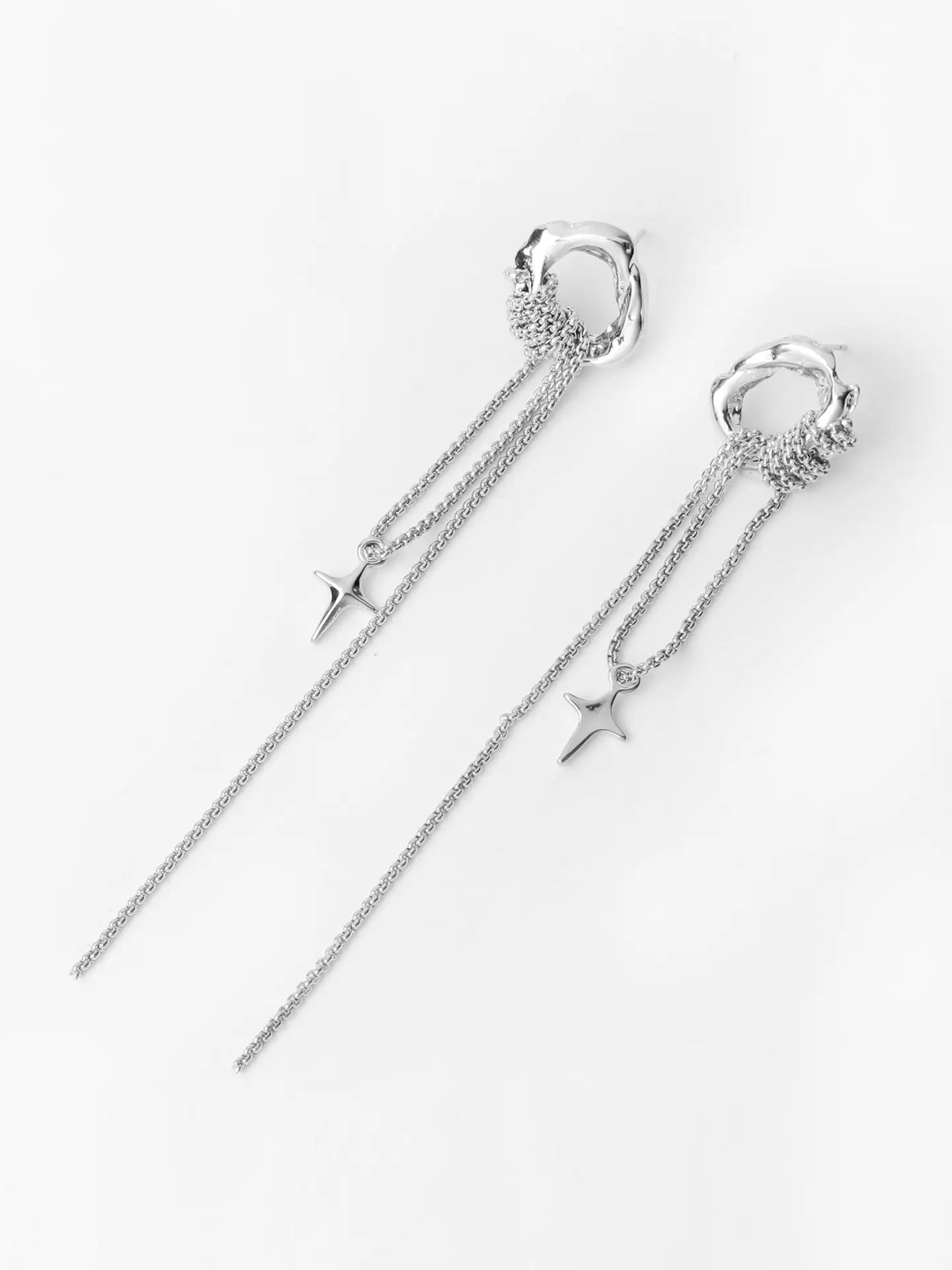 Autumn - Silver Long Star Tassel Earrings