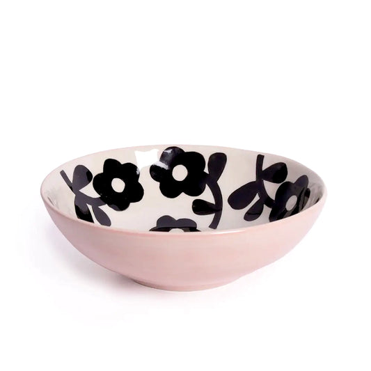 Kucho Black & Pink Mono Flower Shallow Bowl