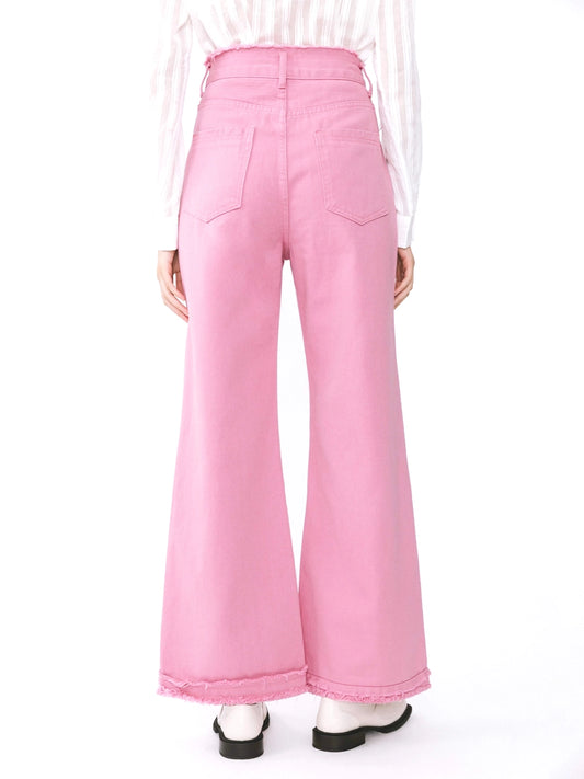 Allair - Pink Power - Raw Edge Wide Leg Jeans - 100% Cotton