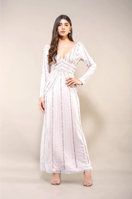 Zykanba Cordelia Embellished Maxi Dress in Powder Pink