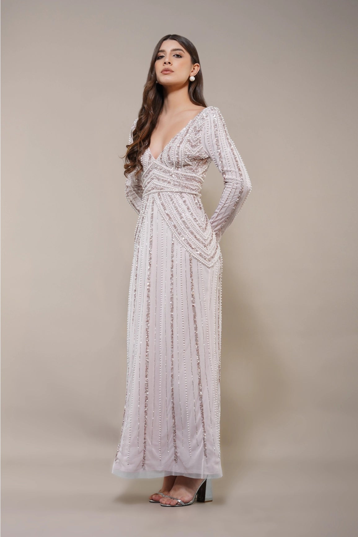 Zykanba Cordelia Embellished Maxi Dress in Powder Pink