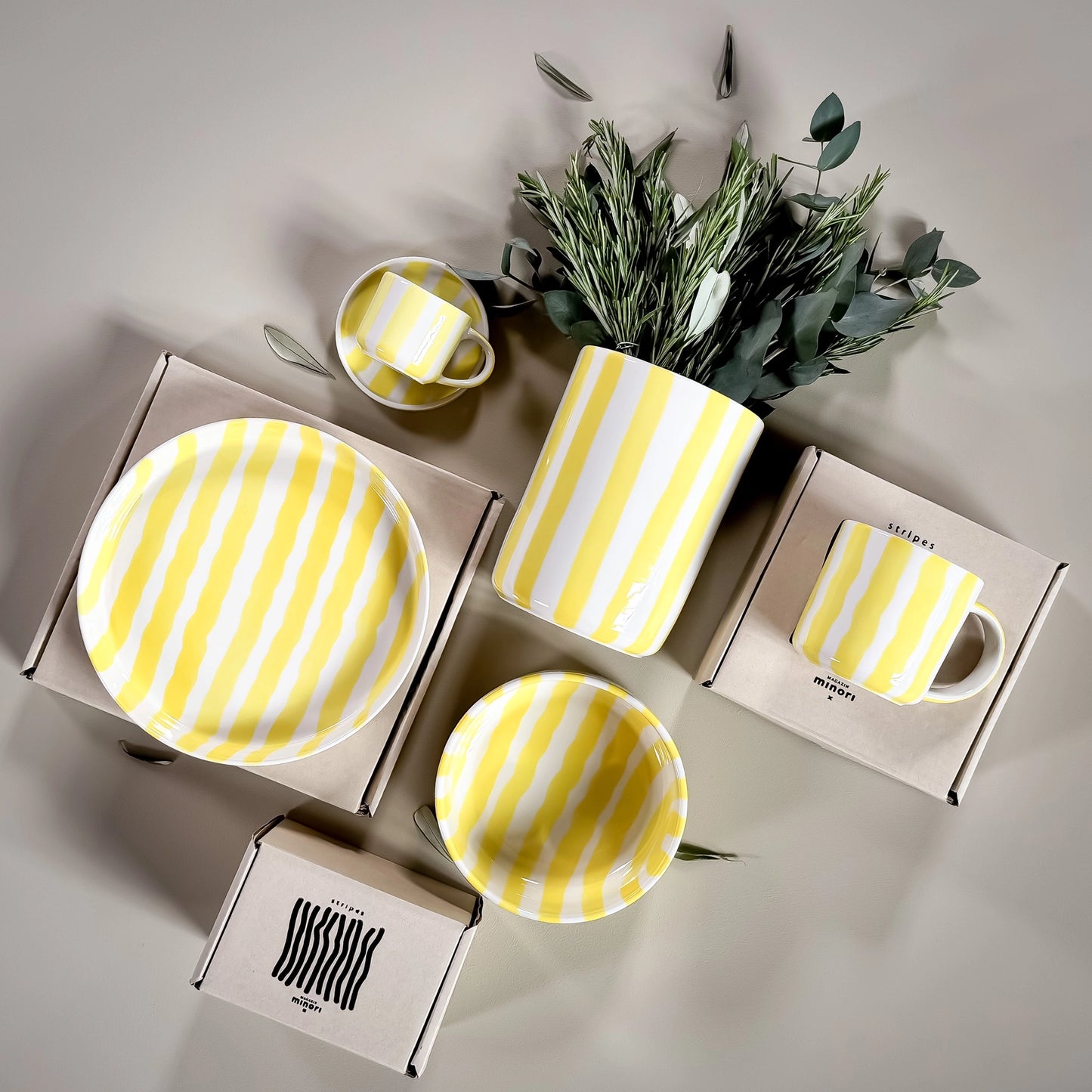 Kucho Yellow Stripe Pasta Bowl Spiaggia