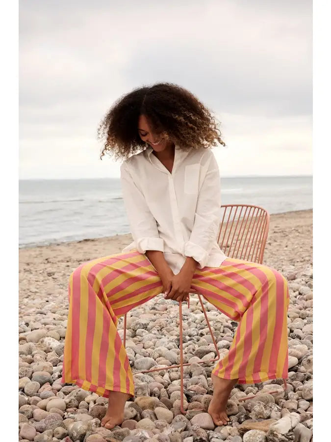 Allure Sea Pants Silky Stripe - Rose / Yellow - 100% modal satin