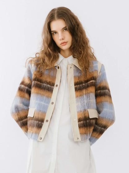 Kucho Mustard / Blue / Cream Check Bomber Jacket - Wool Blend