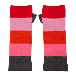 Kucho Red Colour Block Cashmere Wrist Warmers - Made In England