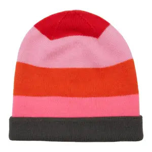 Kucho Red And Pink Colour Block Cashmere Beanie - Made In England