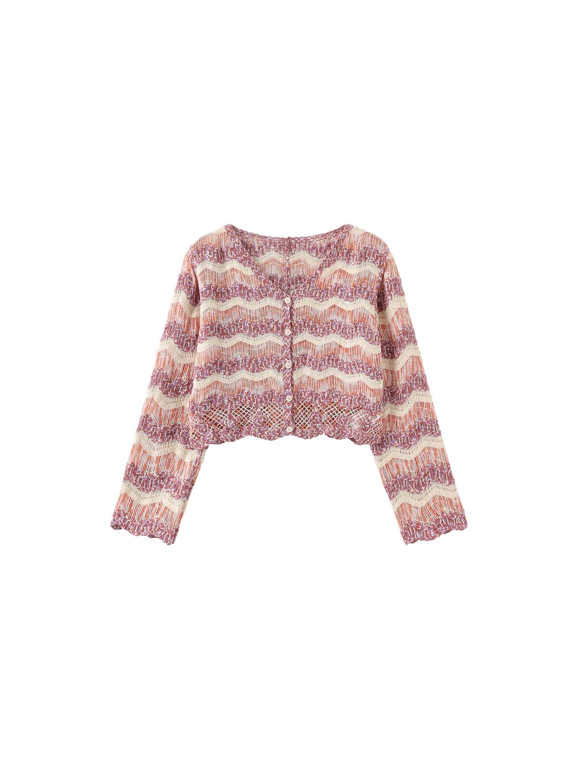 Allair - Hollow Jacquard Knitted Cardigan - Cotton