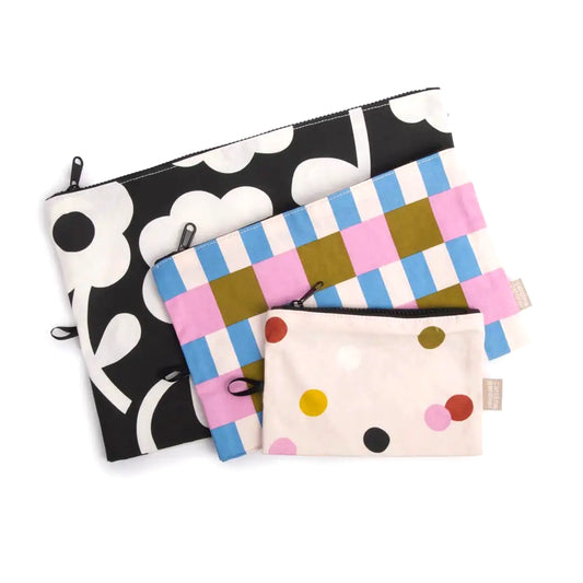 Kucho Black / White / Pink Set of 3 Travel Pouches