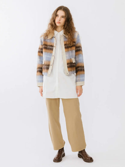 Kucho Mustard / Blue / Cream Check Bomber Jacket - Wool Blend