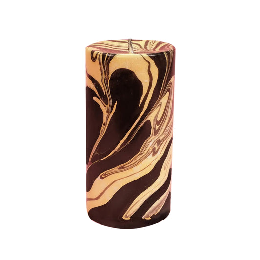 Kucho Black V Goldrush Marble Pillar Candle - Made In England