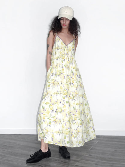 ALU ZZ Yellow Floral Printed Sling Dress