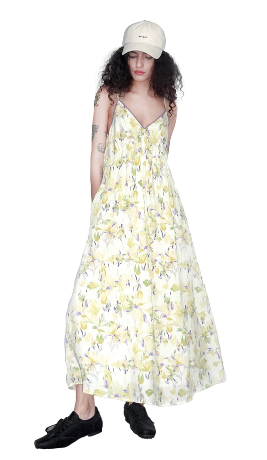 ALU ZZ Yellow Floral Printed Sling Dress