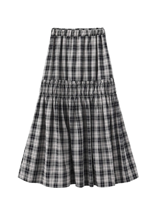 Alicen Elastic Drawstring High Waist Checked Skirt