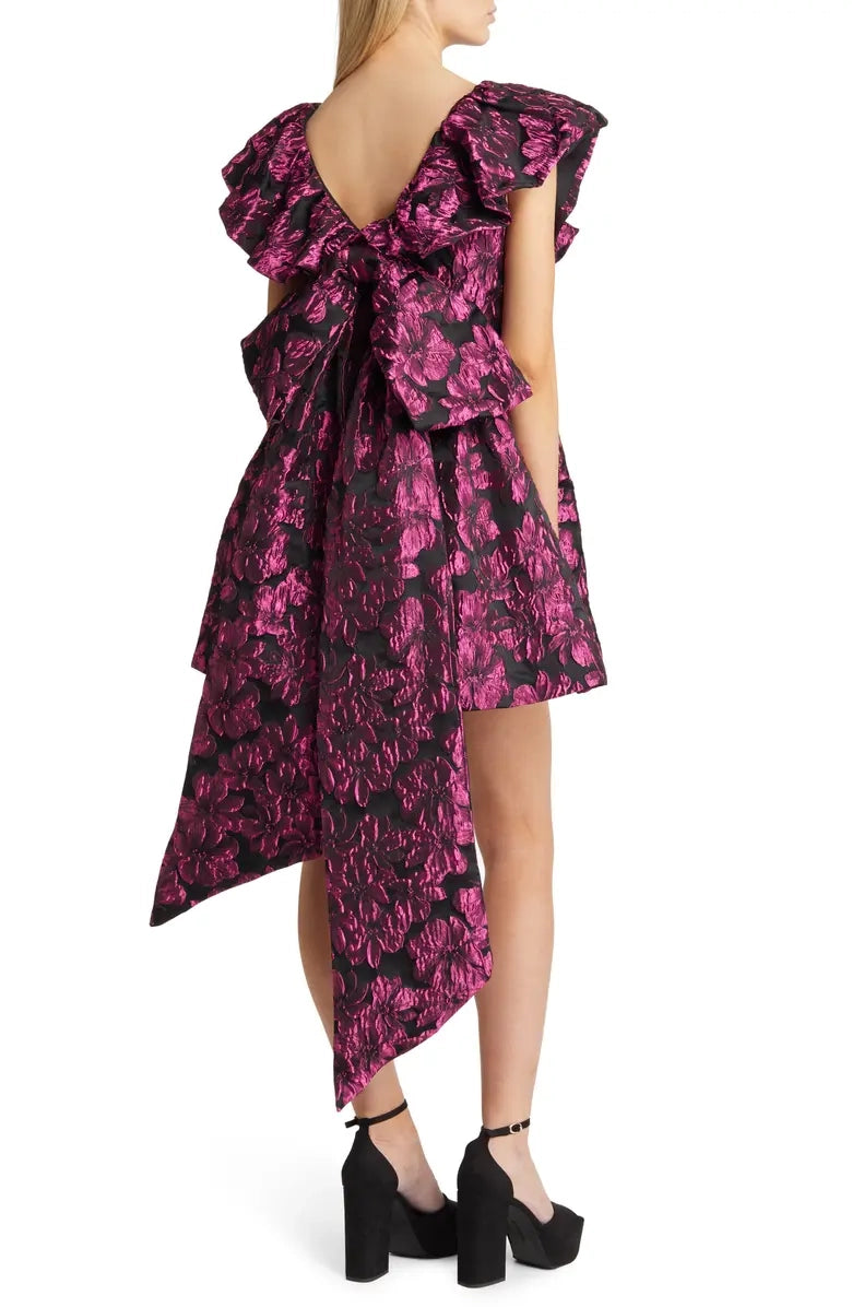 Anja Jamie V Neck Brocade Mini Dress