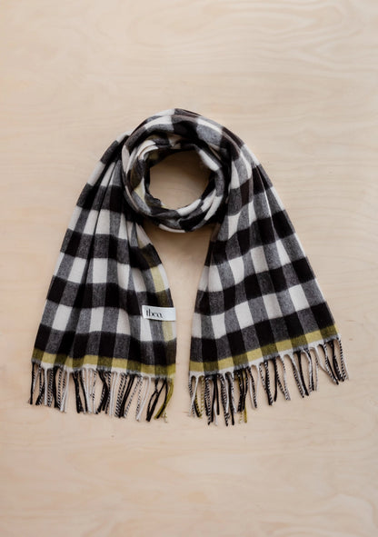 Kucho Black Pure Lambswool Blanket Scarf in Monochrome Gingham - Made in Mongolia