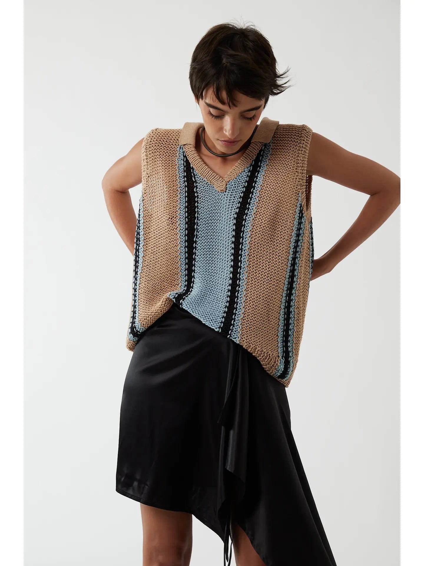 Allair Knitted Vest with Inlay - Made In Italy