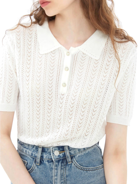 Beaumont - Polo Collar Short Sleeve Knit Top - 100% Rayon