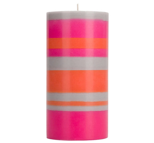 Allar OP - 15cm Tall Striped Orange, Willow & Neyron Pillar Candle - Fair Trade