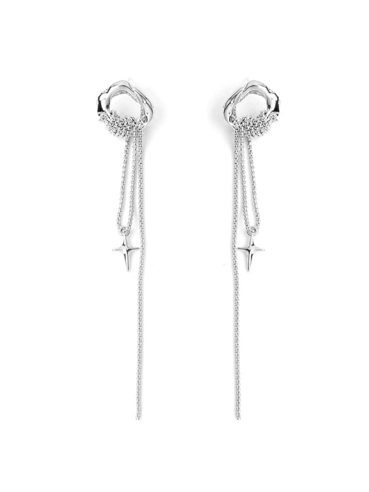 Autumn - Silver Long Star Tassel Earrings