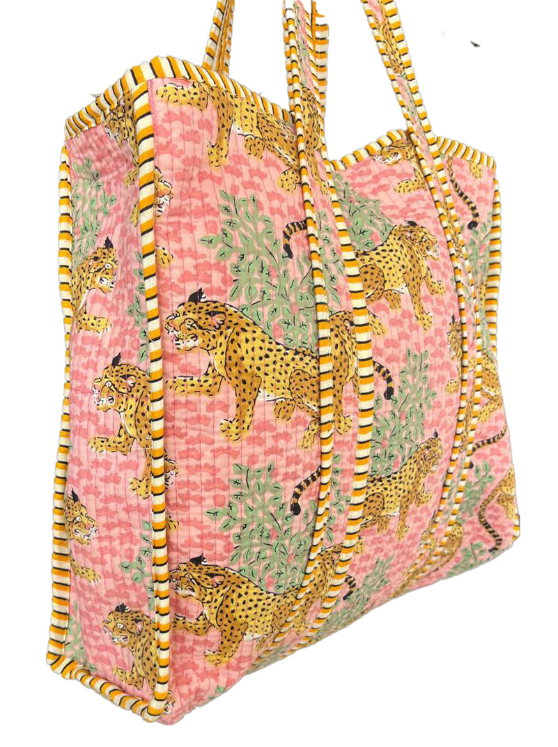 Allair - Tiger Block Print Quilted Tote Bag - 100% Cotton - Made in India