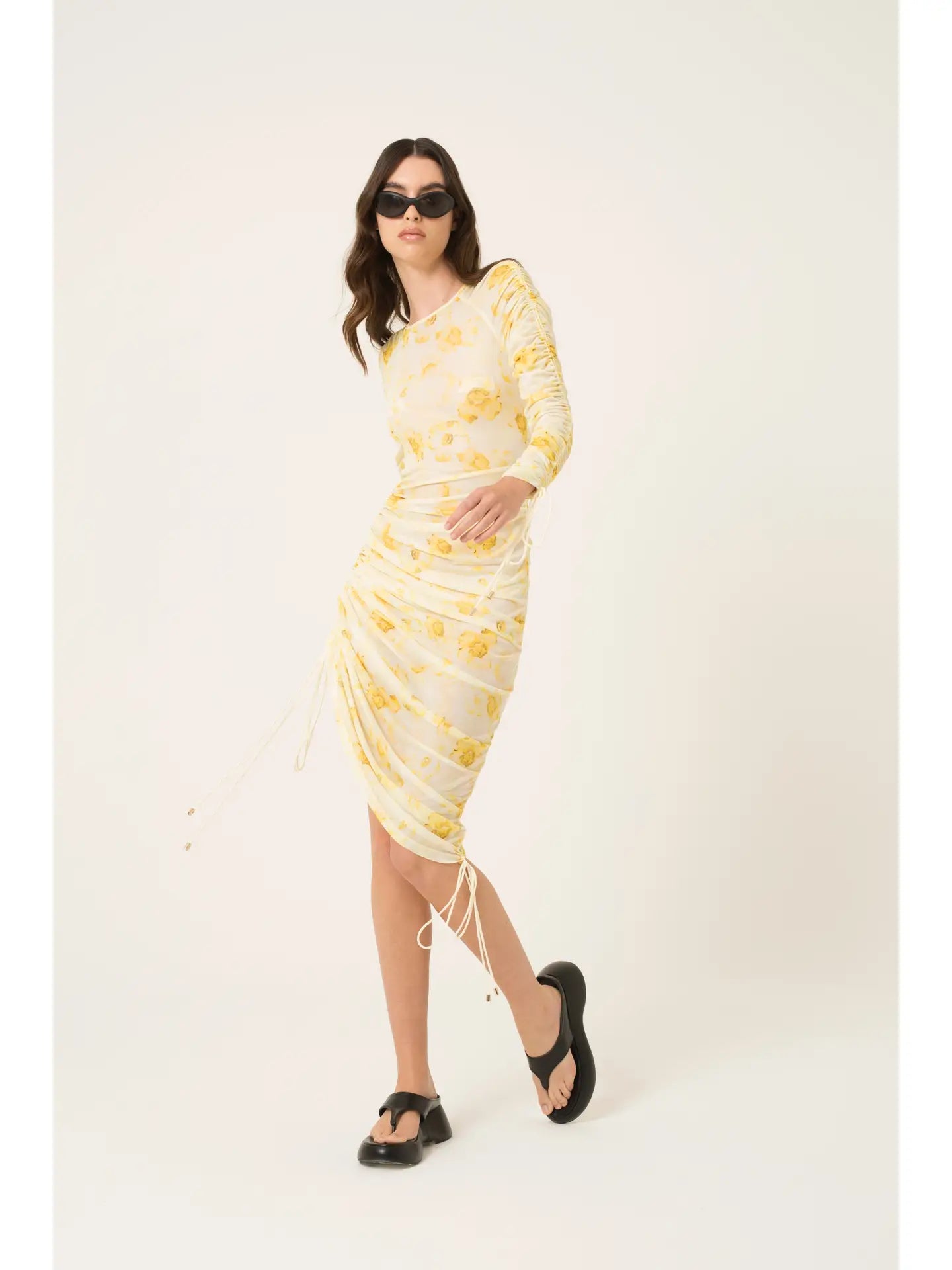 Aca Georgie Floral Print Semi Sheer Midi Dress