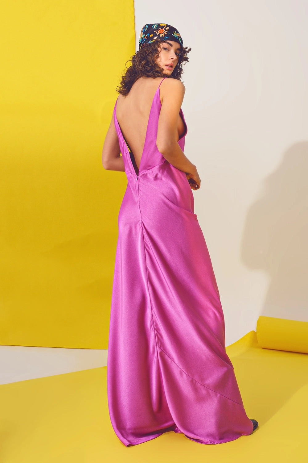 Pink Satin Maxi Dress with Spaghetti Straps - Made in Italy