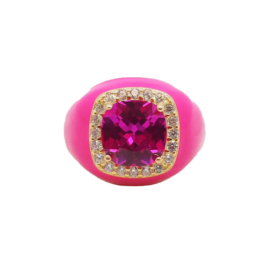 Kucho Pink Aura Fuchsia Ring - Silver / Zicron- Made In France