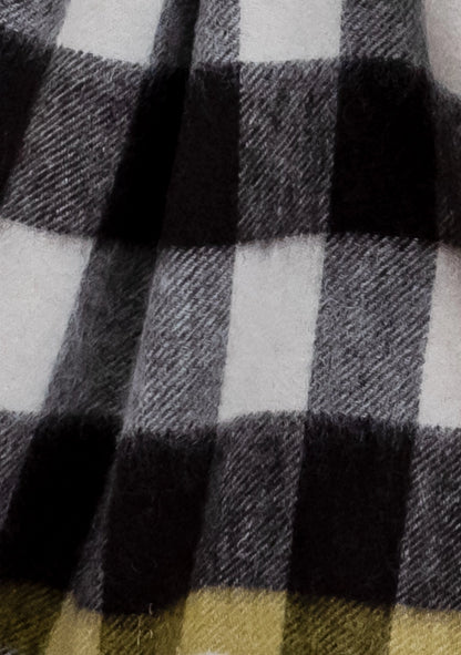 Kucho Black Pure Lambswool Blanket Scarf in Monochrome Gingham - Made in Mongolia