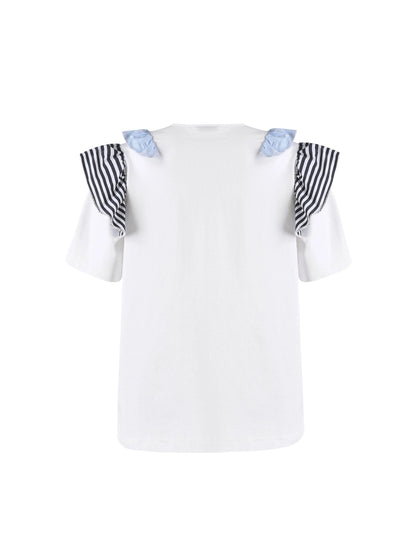 Autumn Colour Block Ruffled Short Sleeve Top