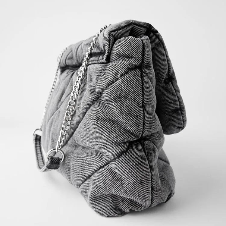 Kucho Black Denim Quilted Handbag - 34.5 x 8.5 x 25cm