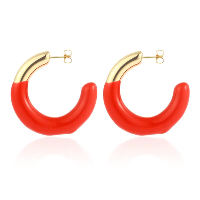 Kucho Pink Red Blue Green Multi Pack x4 18K Gold Plated Enamel Hoop Earrings