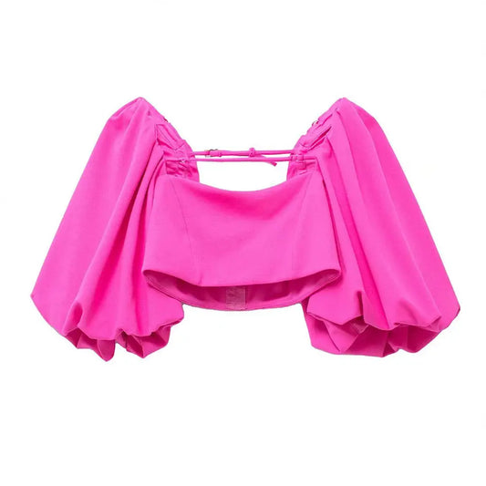 Kucho Pink Intense Cropped Puff Sleeve Top