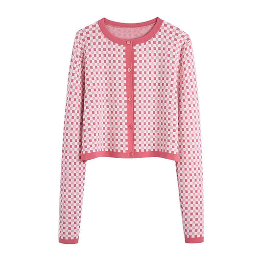 Kucho Pastel Pink Check Cardigan