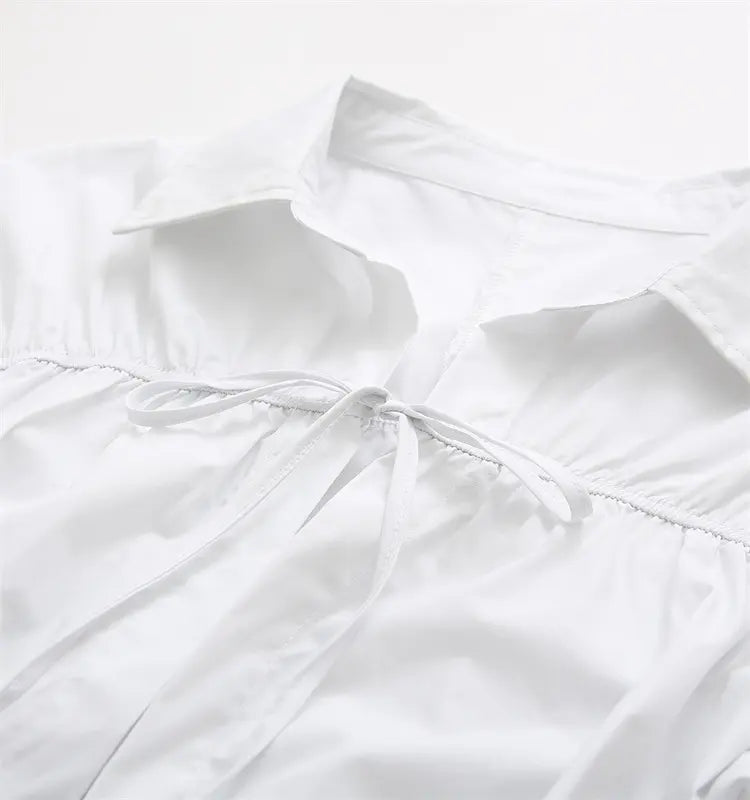 Kucho White Gathered Bow Tie Shirt