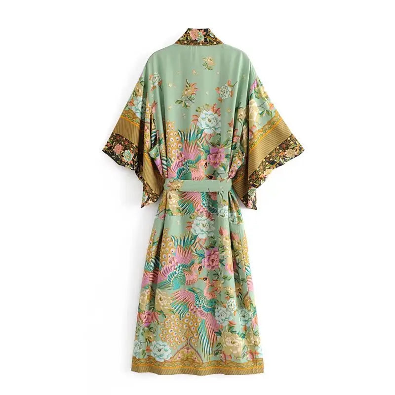 Kucho Mint Pink Bird Kimono
