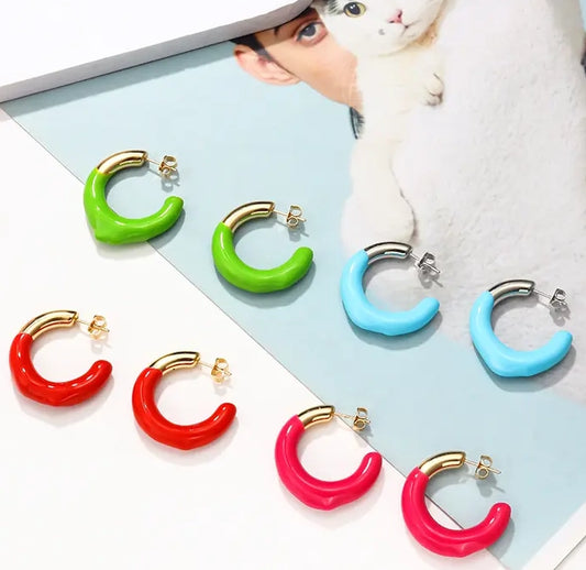 Kucho Pink Red Blue Green Multi Pack x4 18K Gold Plated Enamel Hoop Earrings