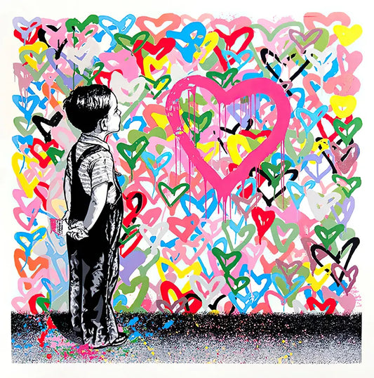 Kucho Pink Banksy Colourful Love Canvas Wall Art - Multiple Sizes