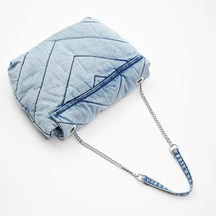Kucho Denim Bleached Quilted Handbag - 34.5 x 8.5 x 25cm